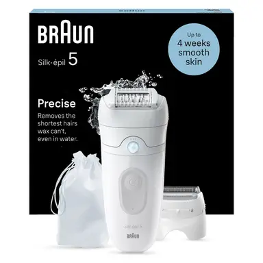 Braun Silk-épil 5 5-041, Wet & Dry Use Epilator For Easy Hair Removal, Lasting Smooth Skin, White/Grey