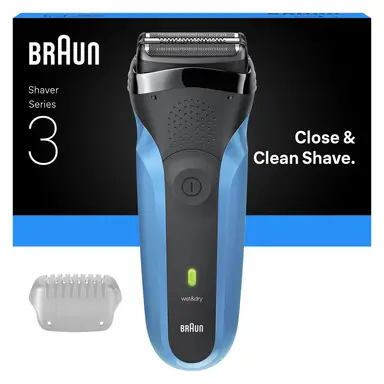 Braun Series 3 310 Electric Shaver, Wet & Dry Razor for Men, Black/Blue