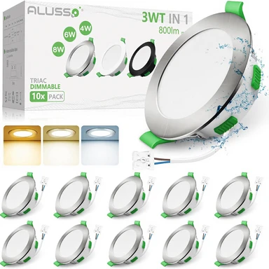 ALUSSO LED Inbouwspotjes 230 V Dimbaar 68 mm LED Spotjes Plat 3WT 4W 6W 8W
3CCT 3000K Warm Wit 4000K Neutraal Wit 6500K Koel Wit IP44 Inbouwspotjes voor Badkamer Keuken Woonkamer