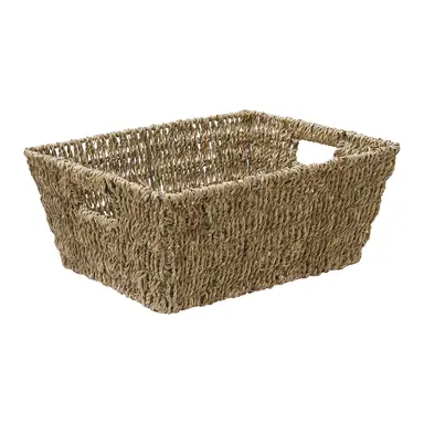 JVL Hand Woven Seagrass Rectangular Storage Basket – Large