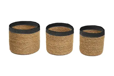 Interiors by Premier Set Of Three Natural And Black Baskets.