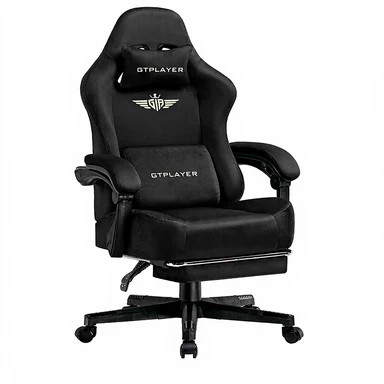 GTPLAYER Gaming-/Bürostuhl, ergonomisches Design, weiches stoffpolster, mit fußstütze, höhenverstellbarer rückenlehne, schwarz