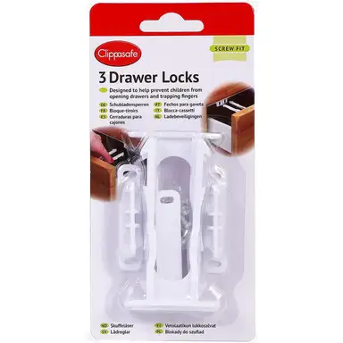 Clippasafe 3 Drawer Locks Pack of Three Screw Fit 1 Pack