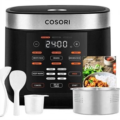 COSORI Reiskocher, Multi-Kocher mit 17 Programmen, Reiskocher 5 L, Fuzzy-Logik, Dampfgarer mit Edelstahl-Einsatz, Rezeptbuch, Schongarer, Premium-Innenbehälter, Warmhaltefunktion, Timer, Schwarz