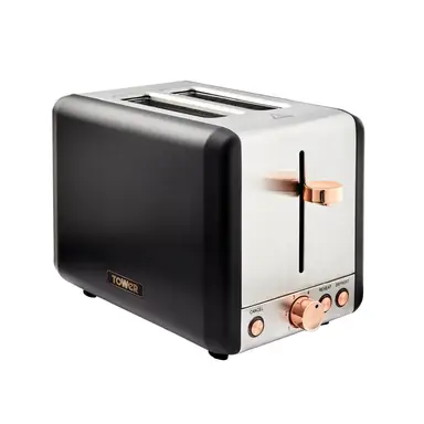 Tower Cavaletto 2-Slice Toaster, Retro, 850W, Cord Storage, Black and Rose Gold -T20036RG