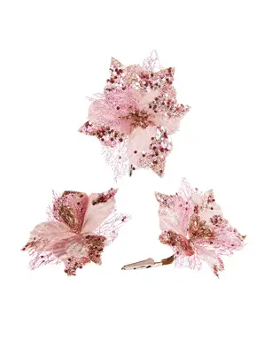 WeRChristmas Artificial Baby Pink Poinsettia Flower with Clip, 3 Pack, 12 cm