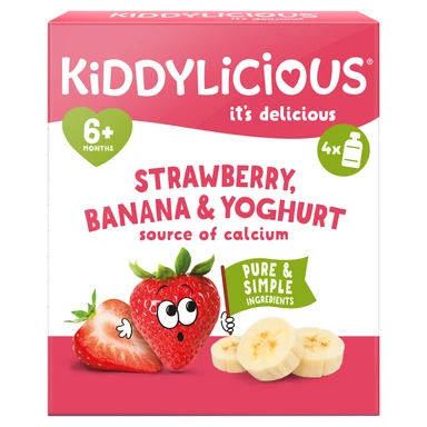Kiddylicious Strawberry, Banana & Yoghurt Pouch 6+ Months 4 x 100g