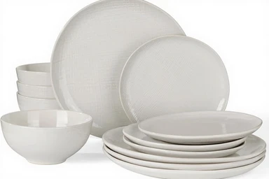 Richmount Moonlight Serie Geschirrset - 12-teiliges Keramikset für 4 Personen - Enthält Essteller/Salatteller/Müslischalen - Spülmaschinen- und Mikrowellengeeignet - Warmweiß