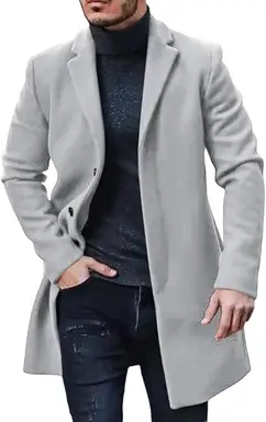 Men's Trench Coat Slim fit Notch Lapel Single Breasted Top Coat Winter Warm Business Long Jacket Overcoat (Gray， S)