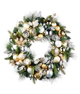 WeRChristmas Pre-Lit Decorated Wreath, Silver/Champagne/Gold, 76 cm