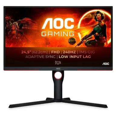 AOC Gaming 25G3ZM/BK - 24.5" 240Hz FHD Monitor, 0.5ms MPRT, FreeSync Premium (1920x1080, HDMI 2.0 x 2, DisplayPort 1.2 x 1, Headphone out (3.5mm)) black/red