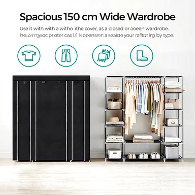 SONGMICS Placard portable en tissu avec 12 compartiments et structure en métal 45 x 150 x 175 cm - Noir