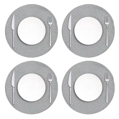 Placemats Woven Round Silver 4pcs