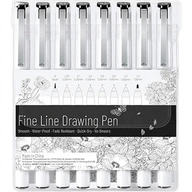 Ohuhu Feinlinierstifte - 8er-Pack, wasserdicht, schnelltrocknend, farbbeständig, mit 7 verschiedenen Feinlinierstiftspitzen und 1er Brush-Pen für Zeichnen, Kunstillustration, Skizzieren und Manga, Neujahrsmarkt, Top-Geschenkideen
