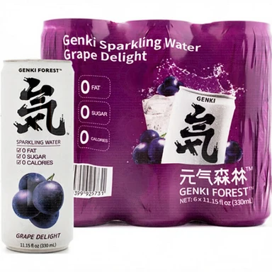 Genki Forest Eau Pétillante Saveur Raisin Noir d’Été 330 ml x 6 Canettes