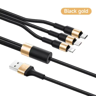 HOCO 3-in-1(USB-A to Lightning/ USB-C/ Micro-USB)Charging Cable - 1M - Gold/Black