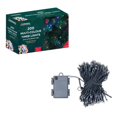 Christmas Workshop 200 LED Battery Operated Timer Light - Multi Colour