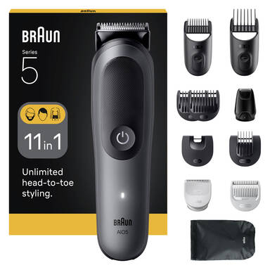 Braun All-in-One Kit Series 5, 11-in-1 Grooming, Sharp Blade, Body Trim, AIO5560, Grey