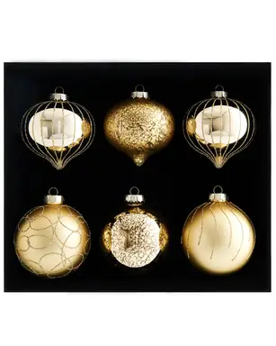 WeRChristmas Pale Gold Glass Baubles, 6 Pack, 10 cm