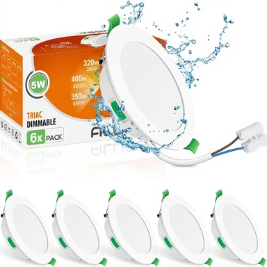 ALUSSO Inbouwspot 230 V Plat, 5 W IP65 Inbouw LED-spots voor badkamer, 400 LM Dimbare spots, Warm Wit 3000 K Neutraal Wit 4000 K Koel Wit 6500 K, 30 mm Ultra Plat Plafondspots, Set van 6