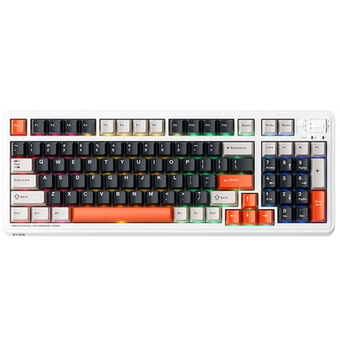 Machenike KG98 mechanisch toetsenbord, hot-swappable gamingtoetsenbord op maat, voorgeoliede lineaire schakelaars, RGB-zijverlichting, tri-mode 98 toetsen, compacte lay-out voor gamen/typen/Win/Mac/pc, donkerblauwe schakelaar, oranje