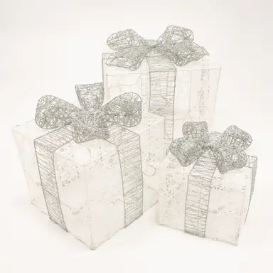 Christmas Workshop Set of 3 Silver & White LED Christmas Gift Box