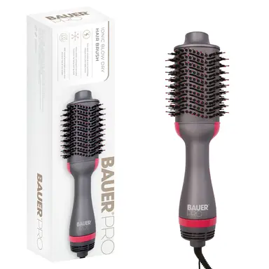 Bauer Hot Air Blow Dry Brush. 1200W Ionic Oval Volumiser, Fast Styling for Medium to Long Hair, Hair Dryer Brush, Grey