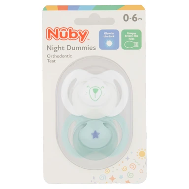 Nuby Night Dummies Orthodontic Teat 0-6 Months 2 Pack
