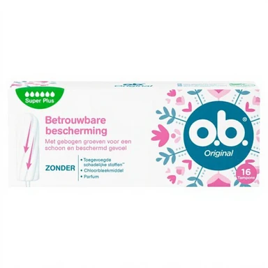 o.b. Original Super Plus Lot de 16 tampons avec canaux incurvés