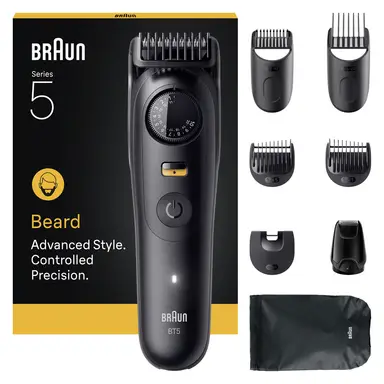Braun Beard Trimmer Series 5, +8 Styling Tools, 40 Lengths, Sharp Blade, BT5560, Black