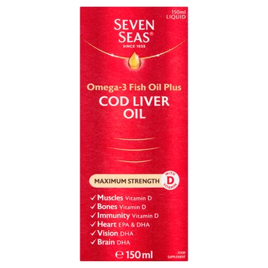 Seven Seas Omega-3 Fish Oil + Cod Liver Oil Liquid Maximum Strength - 150ml