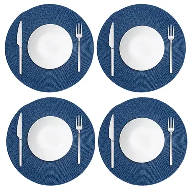 Placemats Woven Round Blue 4pcs