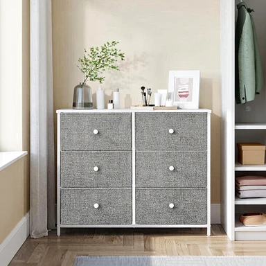 SONGMICS Ladekast - 6 Stoffen Lades Met Metalen Frame - Lichtgrijs En Wit 6 Lades-grijs