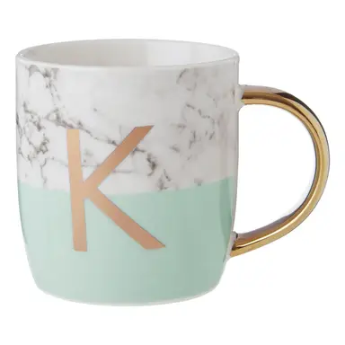 Frosted Deco Marble EFFECT and Pastel Green Monogram Mug， K