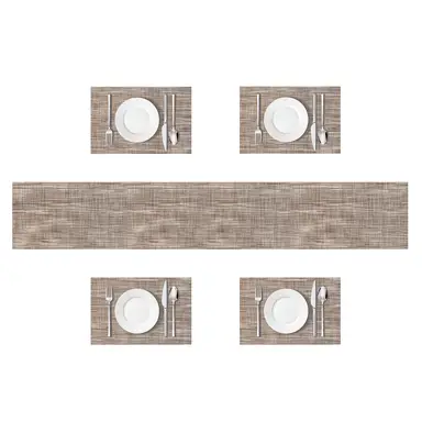 White Label Placemats & Runner Set Easy Clean Rectangle Beige 5pcs