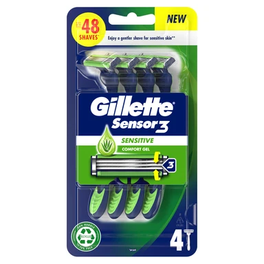 Gillette Sensor3 Sensitive, Disposable Razors For Men, 4-Pack Razors