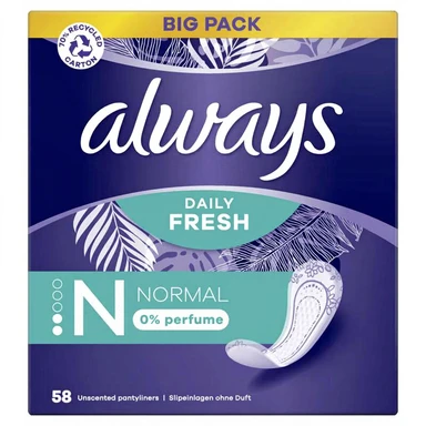 Always Daily Fresh Normal, 0% Parfum 58 Stuks
