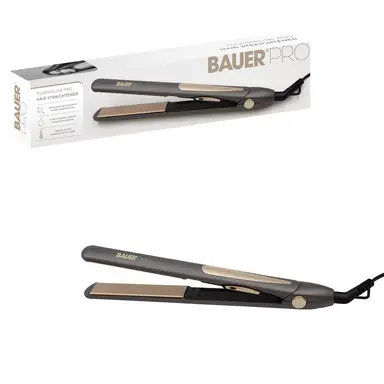 Bauer Tourmaline Hair Straightener – Tourmaline Ceramic Plates, Fast Heat Up, Smooth Finish – Black, 38840