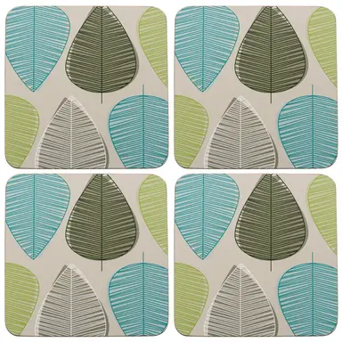 Maison by Premier Coasters Leaf Square Blue/Green 4pcs