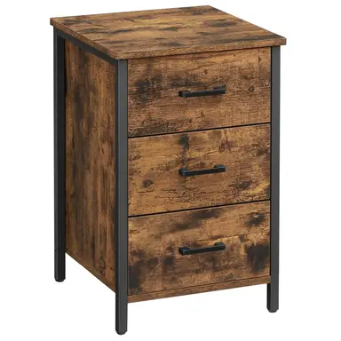 VASAGLE Bedside Table 3 Drawer Rustic Brown/Black