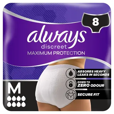 Always Discreet Incontinence Pants Maximum Protection for Sensitive Bladder  Size M 8 Pants 