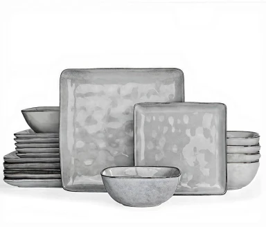 Richmount Ocean Series Geschirr-Set - 18-teilig, Quadratisch, Für 6 Personen, Keramik, Mit Servierplatten, Salattellern und Müslischalen, Spülmaschinen- und Mikrowellensicher, Grau