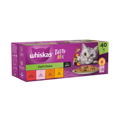 Whiskas 1+ Chef's Choice Mix Adult Wet Cat Food Pouches in Gravy 40 x 85g