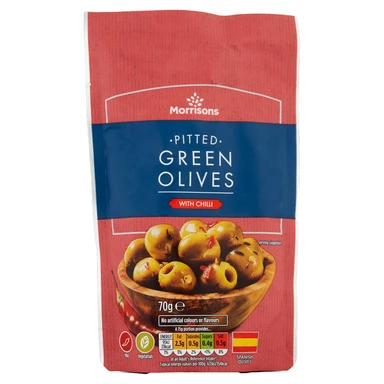 Morrisons Pitted Green Olives With Chilli 70g