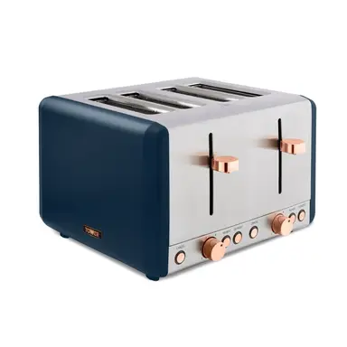Tower Cavaletto 4-Slice Toaster, Retro, 1800W, Cord Storage, Midnight Blue and Rose Gold - T20051MNB
