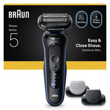 Braun Series 5 52-B1650S Wet & Dry Electric Shaver, Up to 50 min, +2 Attachments, Cordless, Blue