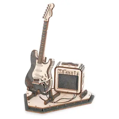 Robotime Rolife Electric Guitar 3D Wooden Puzzle Building Toys 17x10.5x22cm 1PC,Home decoration, bookshelf decoration,Craft Gifts for Adults and Teens,Educational toys