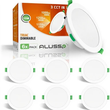 ALUSSO LED Inbouwspot, Dimbaar, 15 W, 230 V, Dunne Platte Plafonnière, 1200 Lumen, Warm Wit, Neutraal Wit, Koel Wit, Inbouwspots, 32 mm Installatiediepte, IP44 Plafondspotjes