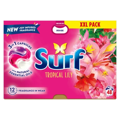Surf 3in1 PODS, Washing Liquid Laundry Detergent Capsules, Tropical Lily, 48 Washes