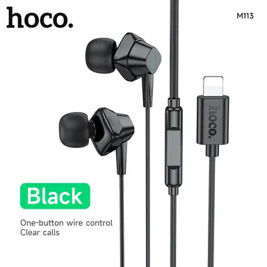 HOCO Wired Earphone with Microphone with Lightning Plug  - Black